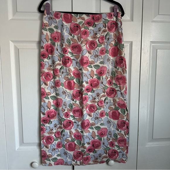 Vintage Caroline Kendrick Linen Blend Floral Skirt Size 10 Easter Summer 90s - Picture 1 of 10